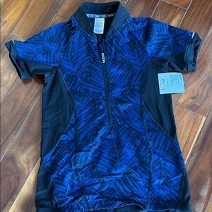 Victoria's Secret Blue and Black Short Sleeve Zip Front Top